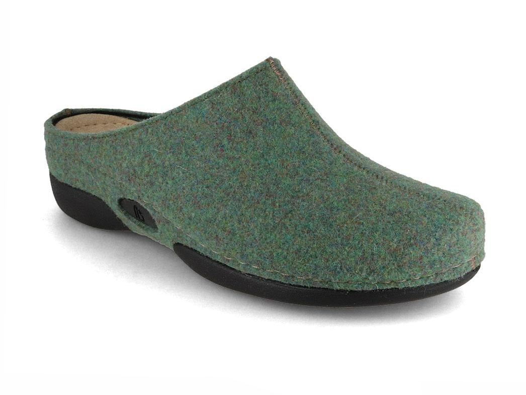 Berkemann BERKINA Lauren showing a forest-green felt upper on a black molded sole