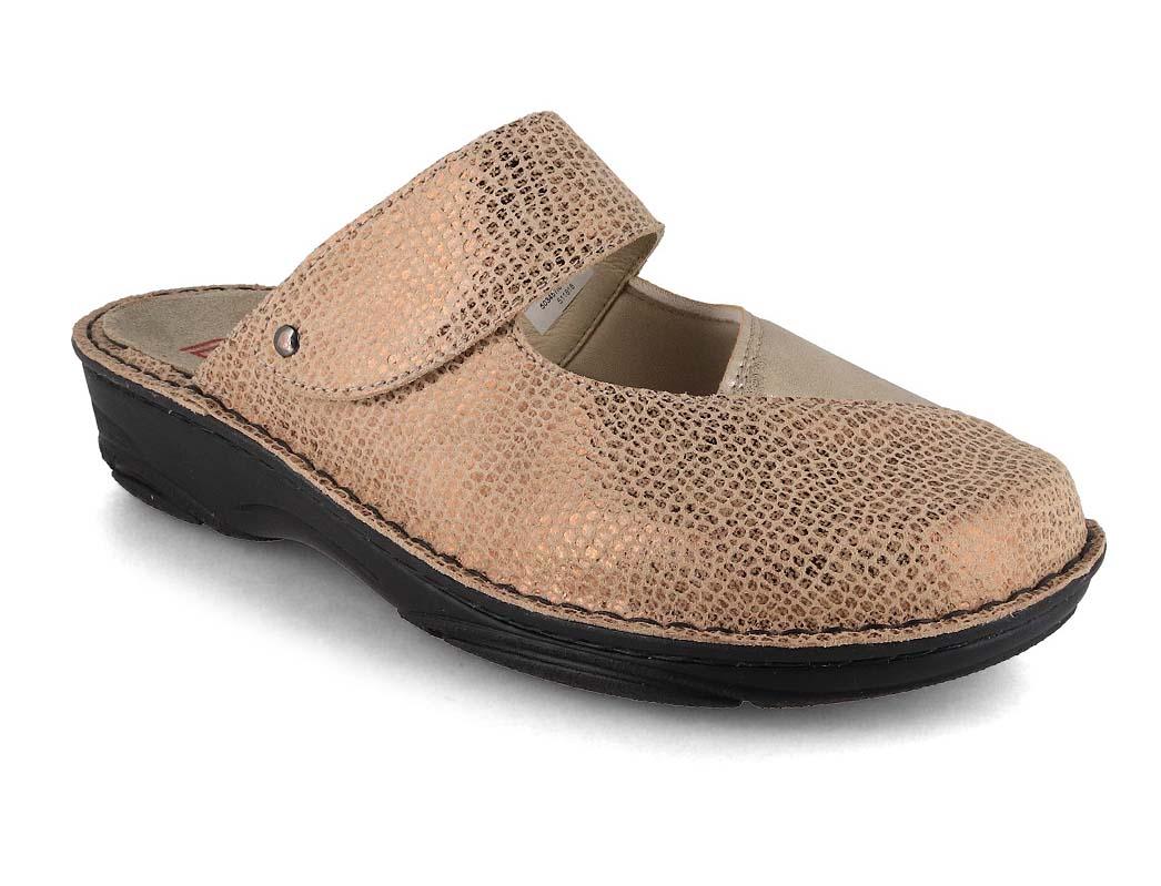 Berkemann BERKOFLEX Heliane showing a metallic-gold closed-toe upper with a broad adjustable strap