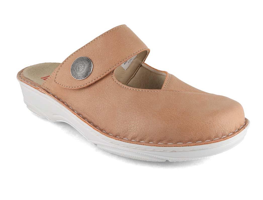 Berkemann Heliane beige stretch clog, front three-quarter view