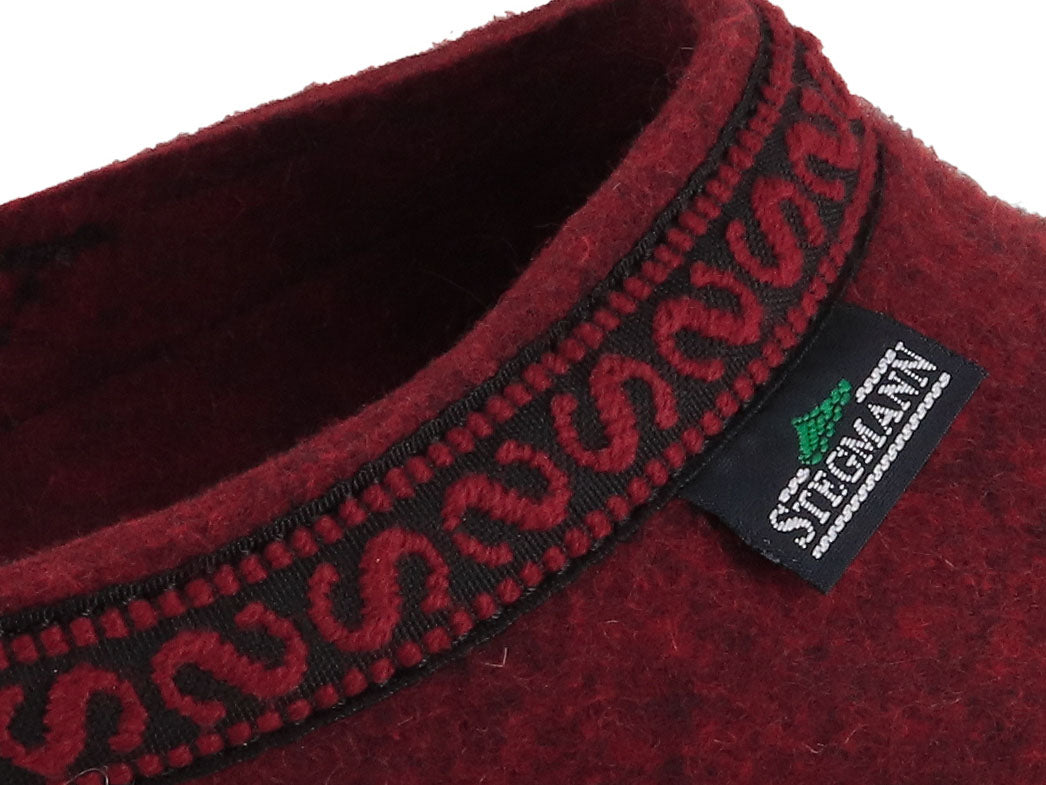 Stegmann Women's Original 108 Wool Clogs, Firebrick, wool felt and trim detail