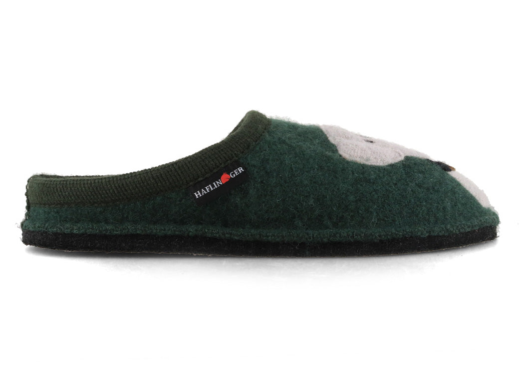 HAFLINGER Flair Rudi Unisex Boiled Wool Slippers, Moss Green