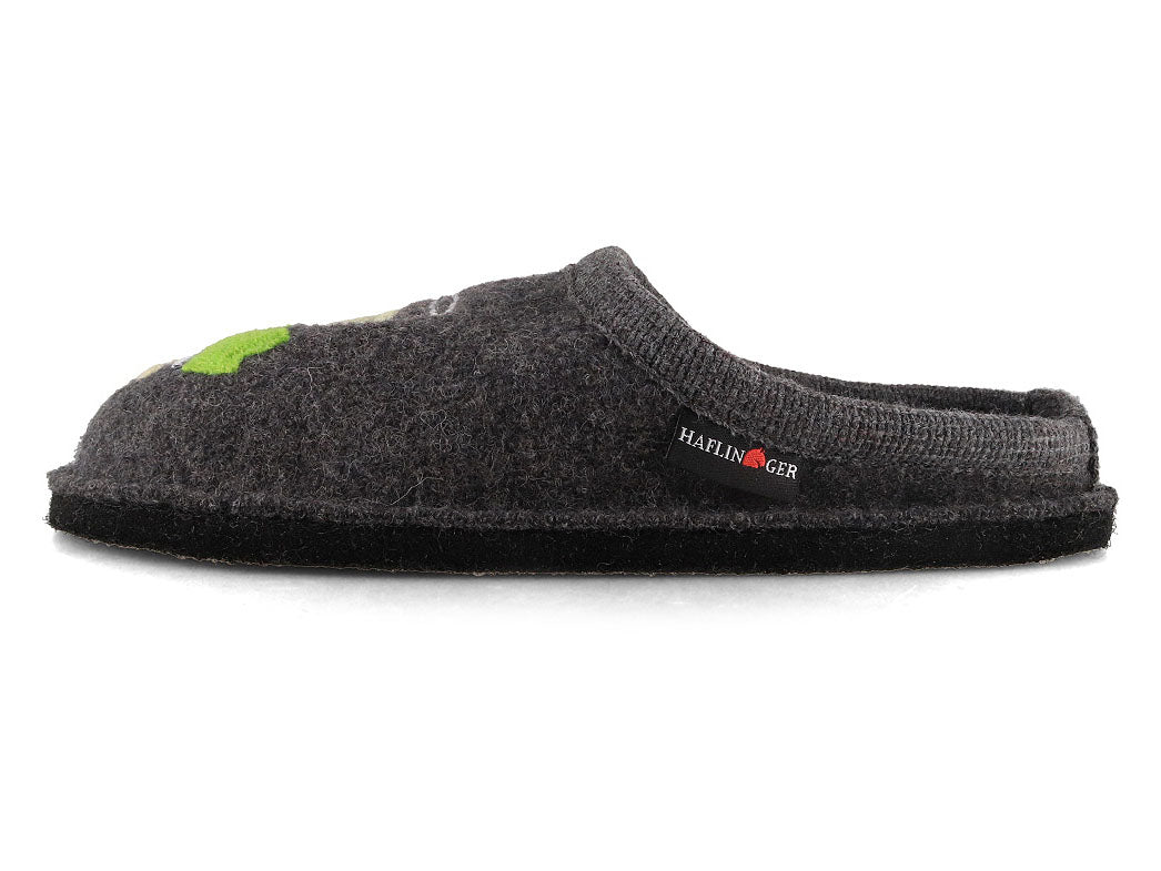 HAFLINGER Flair Wine Time Boiled Wool Slippers in Anthracite, wool felt, inner side profile; inner medial profile