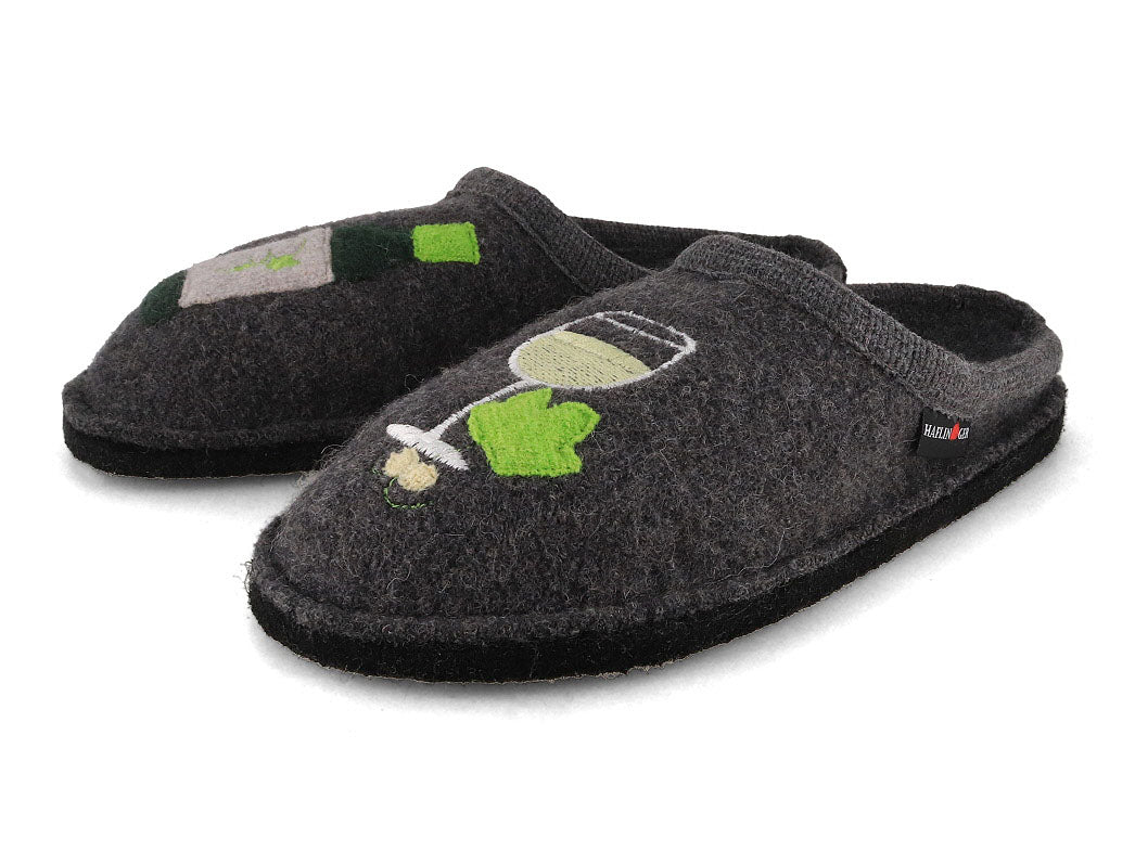 HAFLINGER Flair Wine Time Boiled Wool Slippers in Anthracite, wool felt, top view