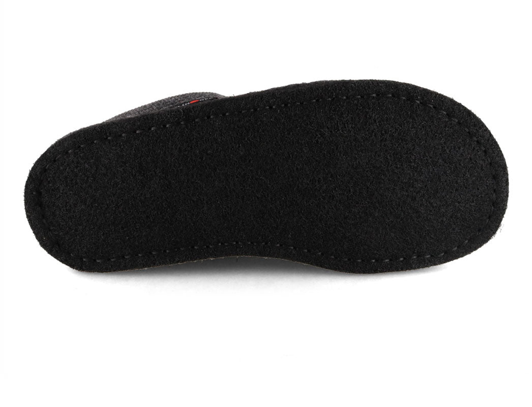 HAFLINGER Flair Wine Time Boiled Wool Slippers in Anthracite, wool felt, outsole view; pair lifestyle layout