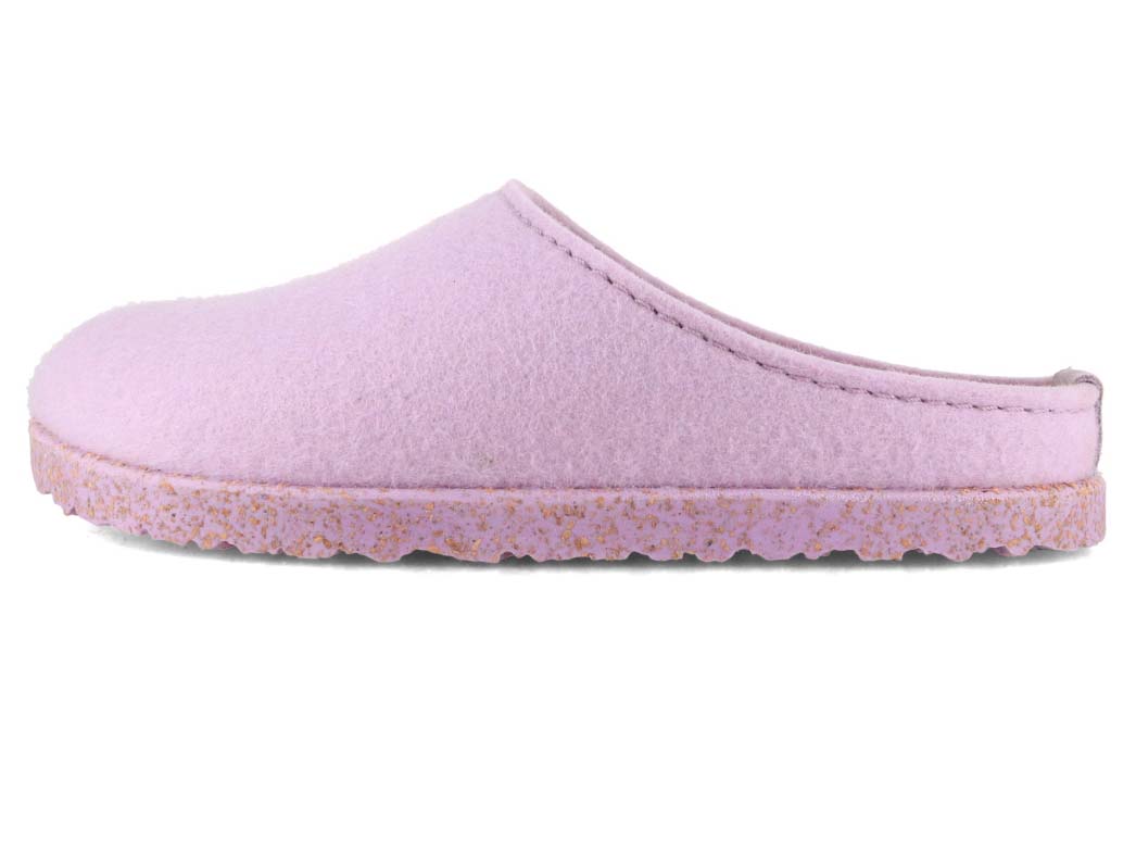 HAFLINGER Manhattan Women's Wool Felt Slippers in Lilac, inner side profile; inner medial profile