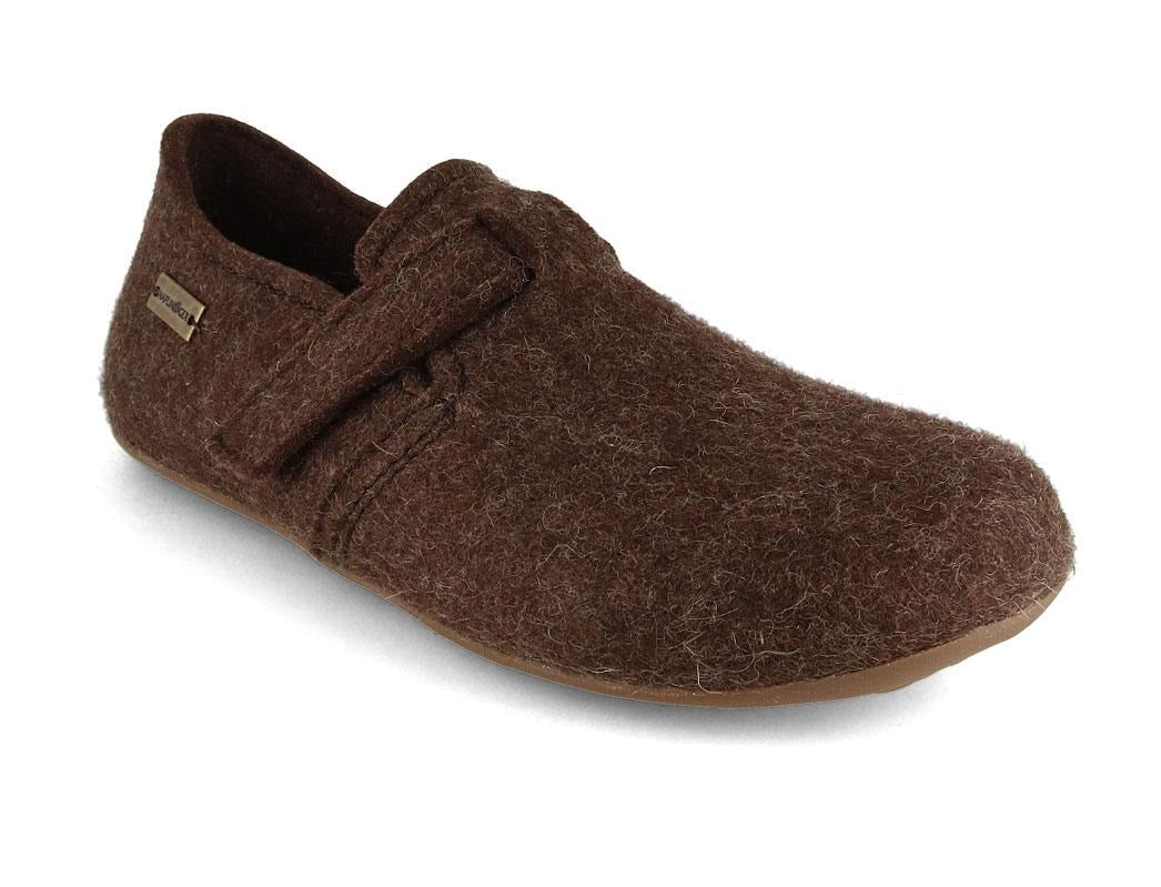 HAFLINGER Everest Focus chocolate brown showing a chocolate-brown closed-back upper with an adjustable instep strap