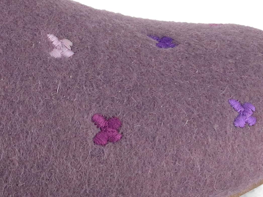 HAFLINGER Farfalline Women's Wool Felt Slippers in Eggplant, detail close-up