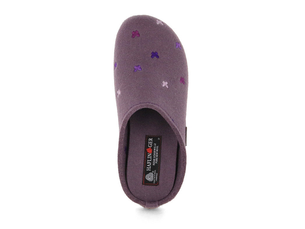 HAFLINGER Farfalline Women's Wool Felt Slippers in Eggplant, top view
