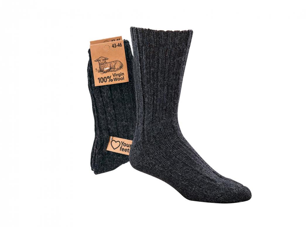 WoolFit Extra-Warm Lambswool Socks showing anthracite rib-knit calf-length socks