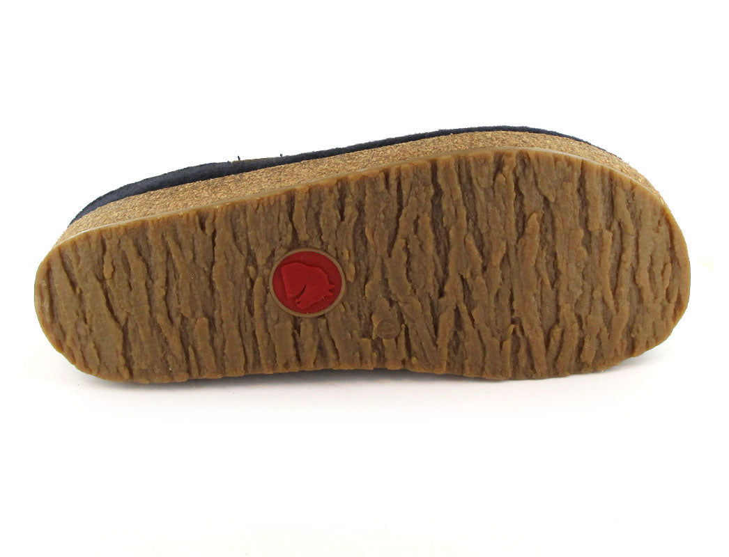 HAFLINGER Grizzly Kris wool felt clog in dark blue, outsole view