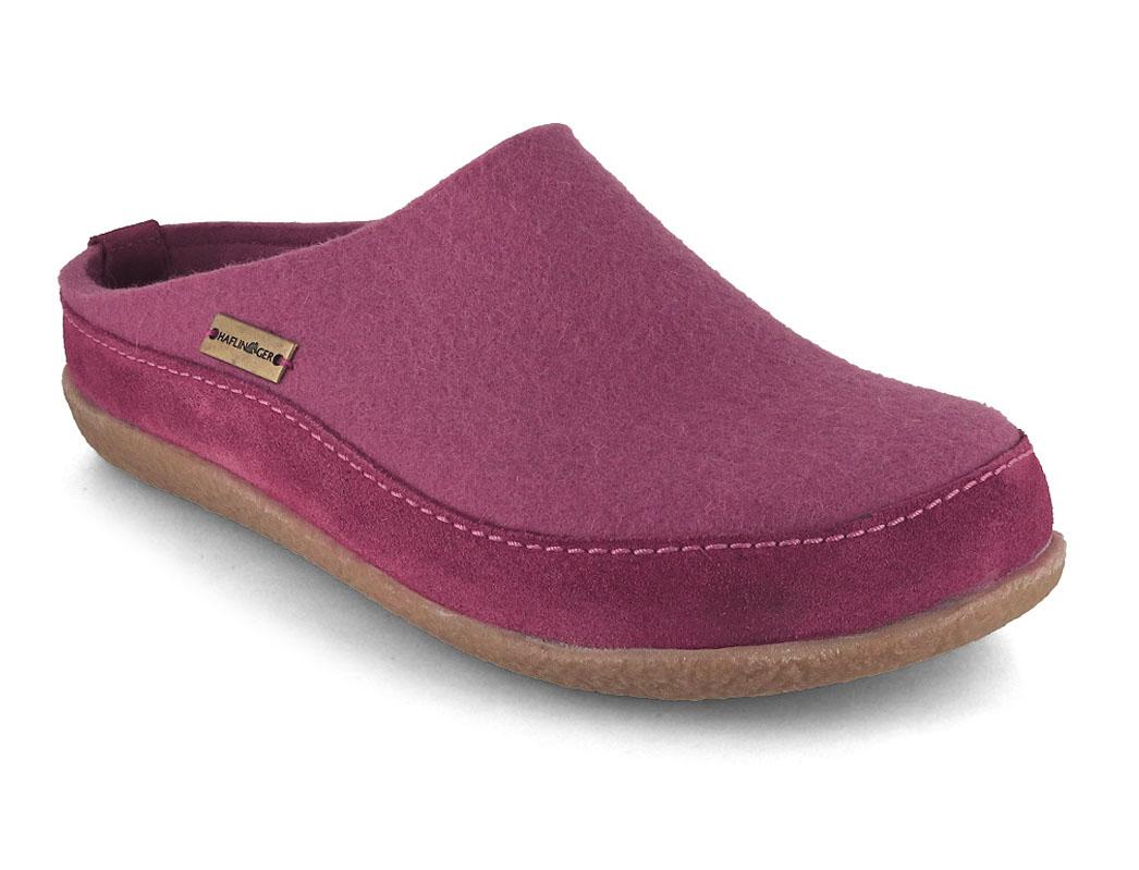 HAFLINGER Blizzard Skane showing a heather-rose felt upper finished with tonal leather trim