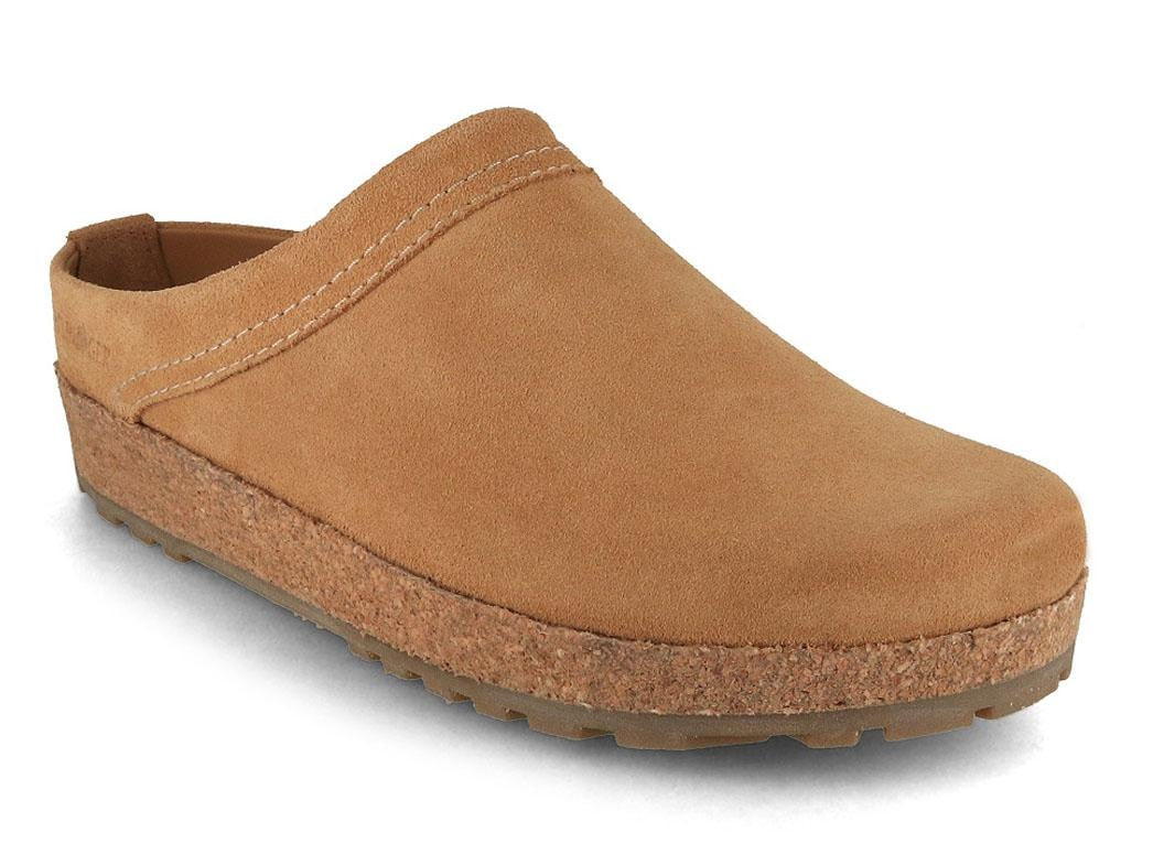 HAFLINGER Bio Malmo sahara showing a plain sahara-brown leather upper and open heel