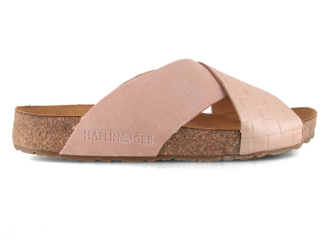 HAFLINGER Bio Mio Leather Mules in Rose, outer side profile