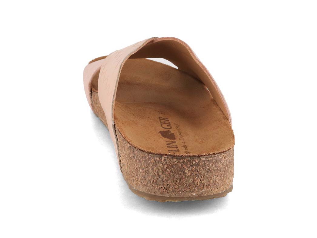 HAFLINGER Bio Mio Leather Mules in Rose, rear three-quarter view; overhead top-down