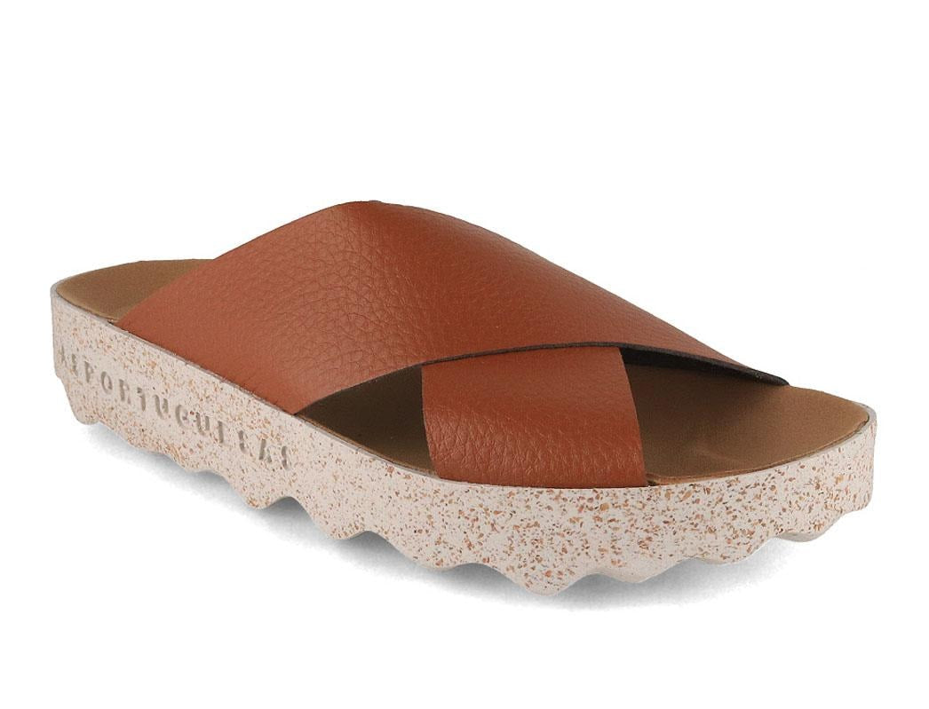 ASPORTUGUESAS City Line Cross showing crossed tan straps and an open toe