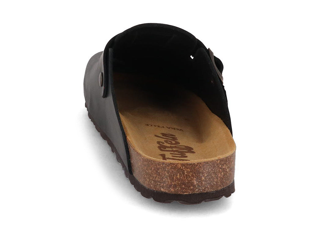Rear view of the Tuffeln Helgoland anthracite leather clog