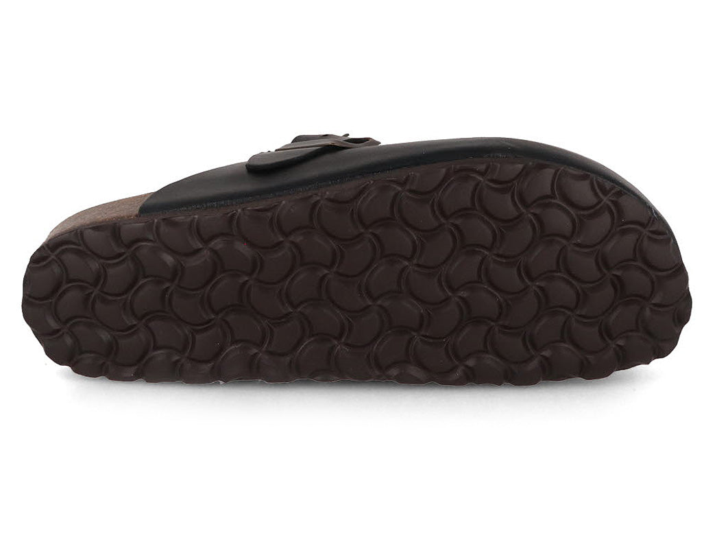Bottom view of the outsole tread on the Tuffeln Helgoland anthracite leather clog