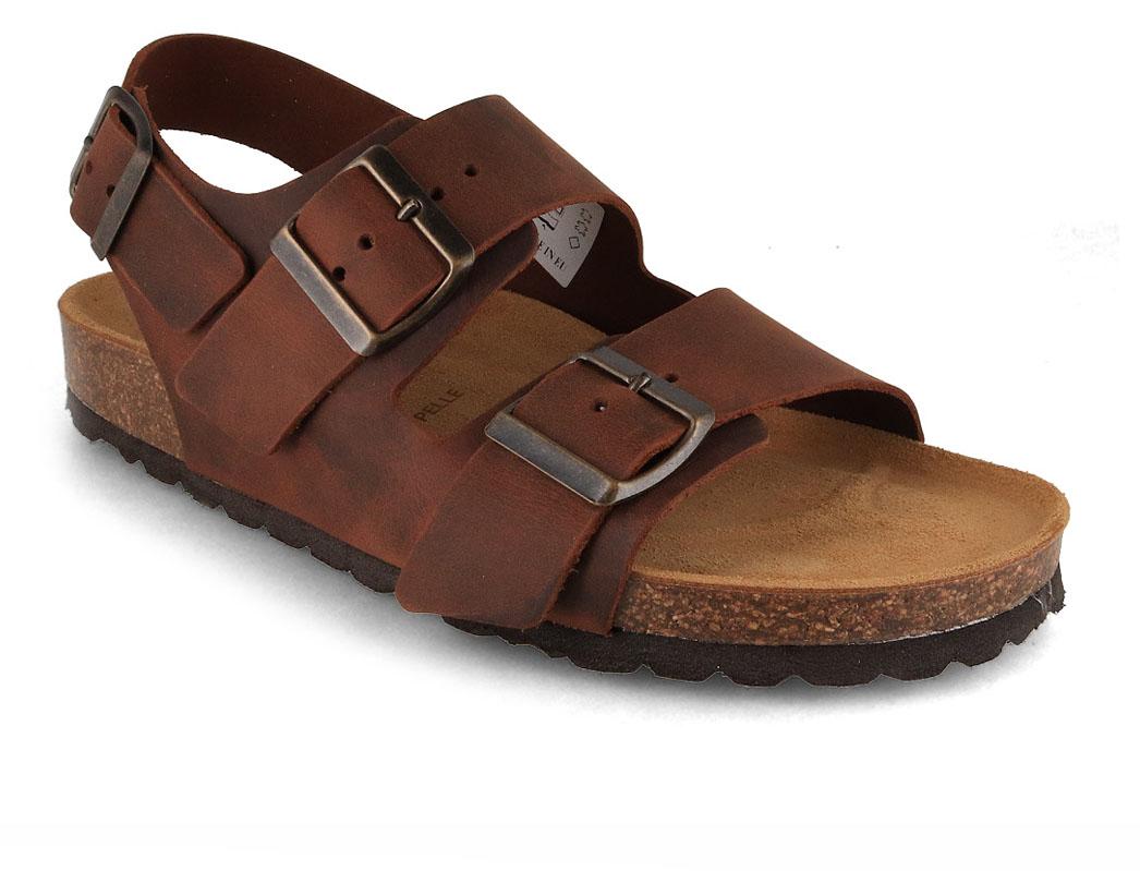 Tuffeln Baltrum brown leather sandal with two forefoot buckles and an adjustable heel strap