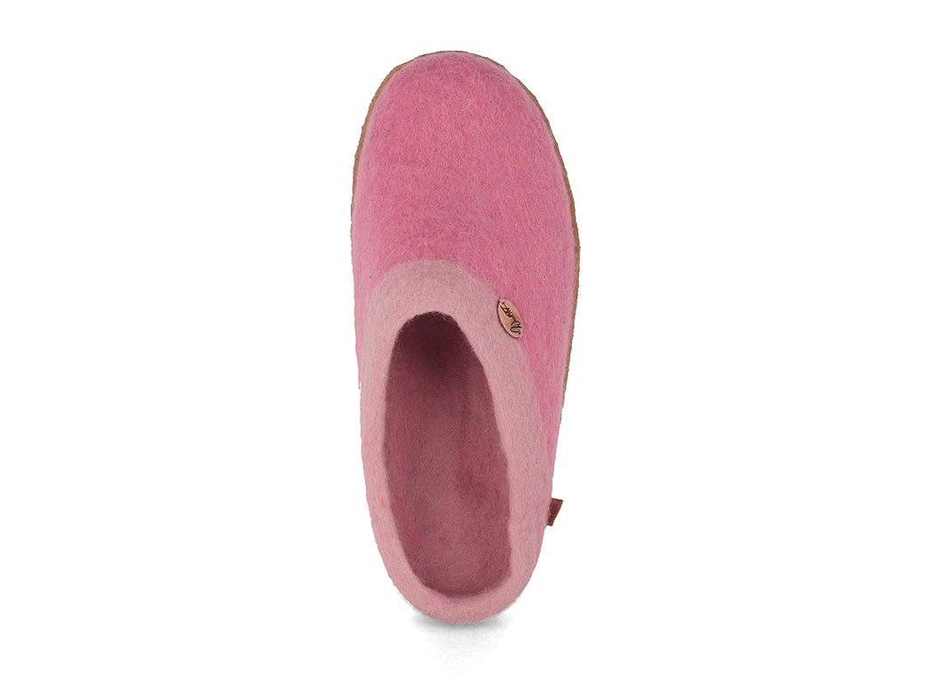 WoolFit Sherpa Felted Wool Slippers, Natural Rubber Sole in Rosa, wool felt, top view