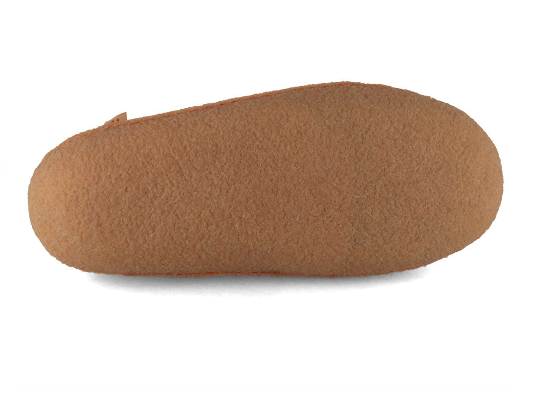 WoolFit Sherpa Felted Wool Slippers, Natural Rubber Sole in Rosa, wool felt, outsole view; pair lifestyle layout