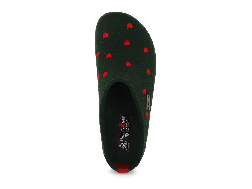 1 HAFLINGER-Women-Felt-Clogs-Grizzly-Cuoricino-yew #farbe_Green