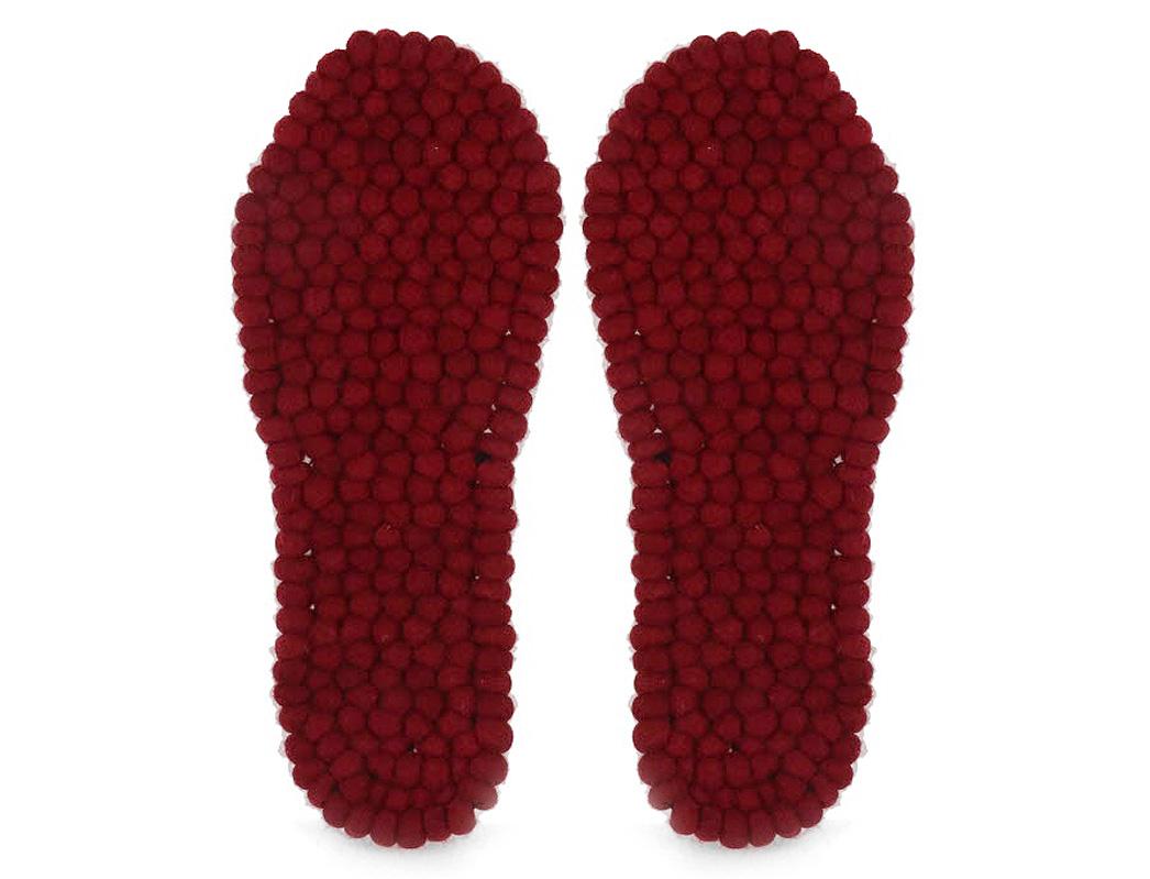 WoolFit FeelGood dark red wool felt-ball footbeds, paired top view