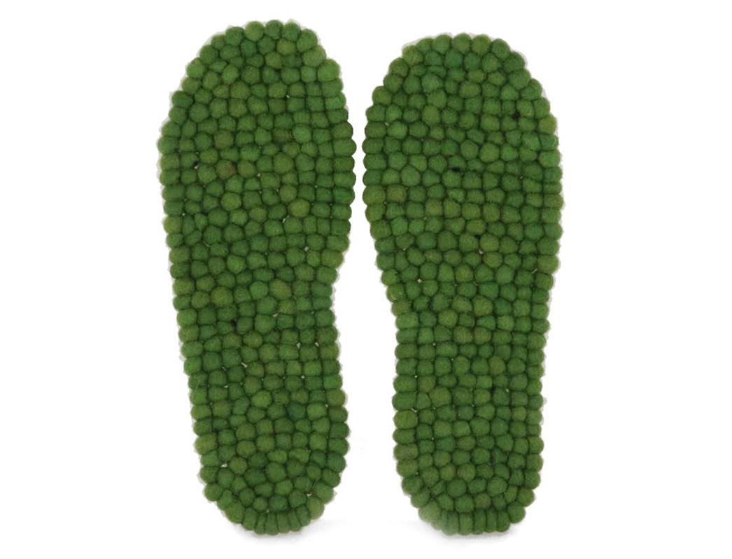 WoolFit FeelGood grass green wool felt-ball footbeds, paired top view