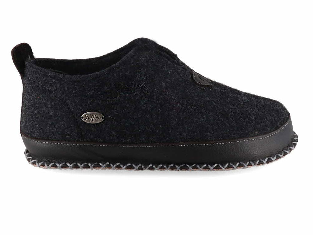 Tuffeln Urig dark and light gray wool slippers, outer side profile