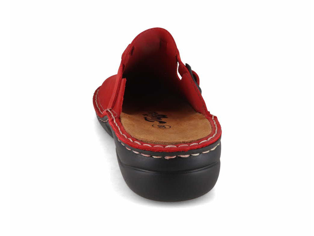 Tuffeln Galant red leather clog, rear view