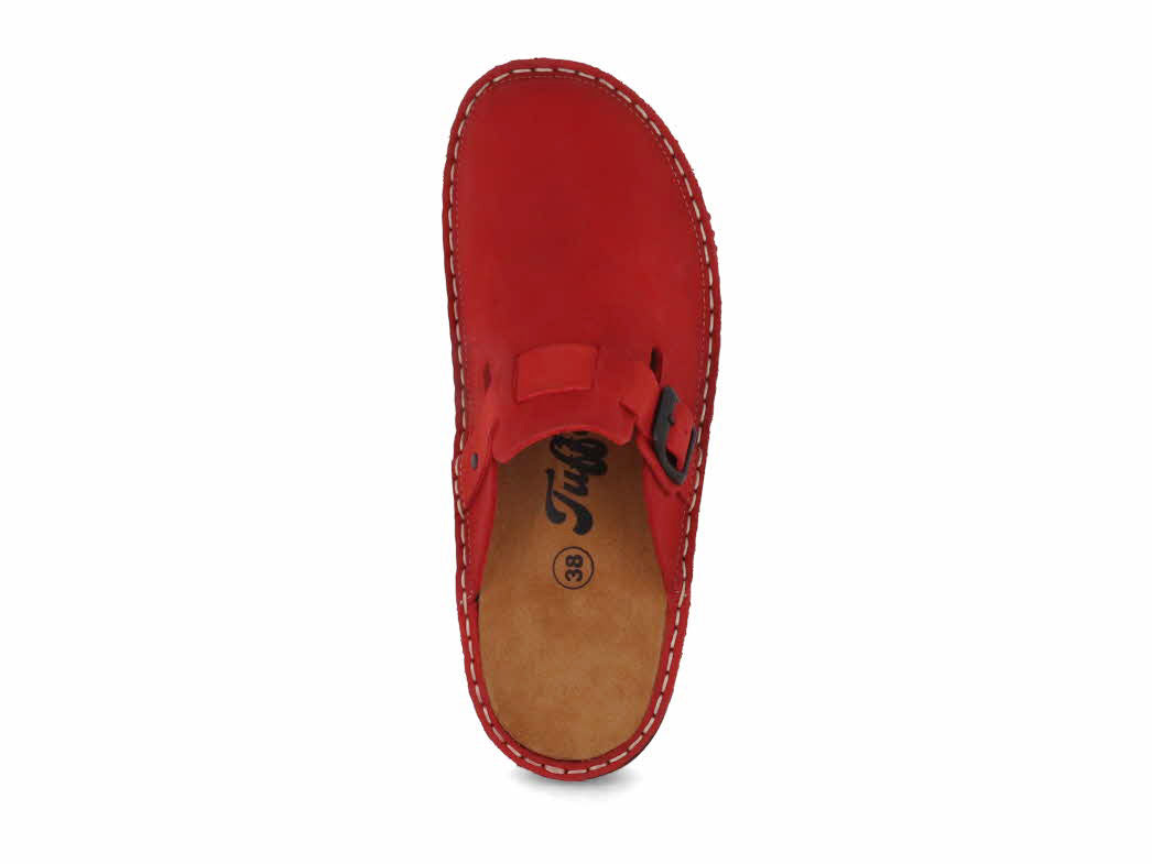 Tuffeln Galant red leather clog, top view