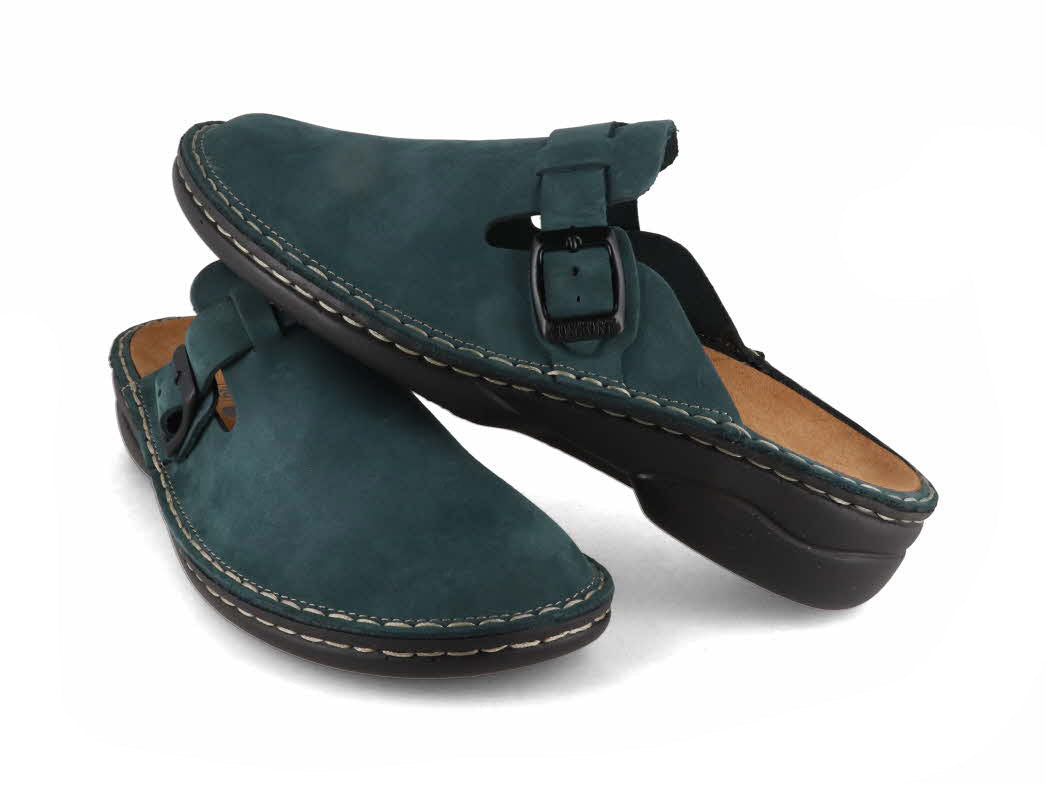 Pair of Tuffeln Galant blue women's leather clogs