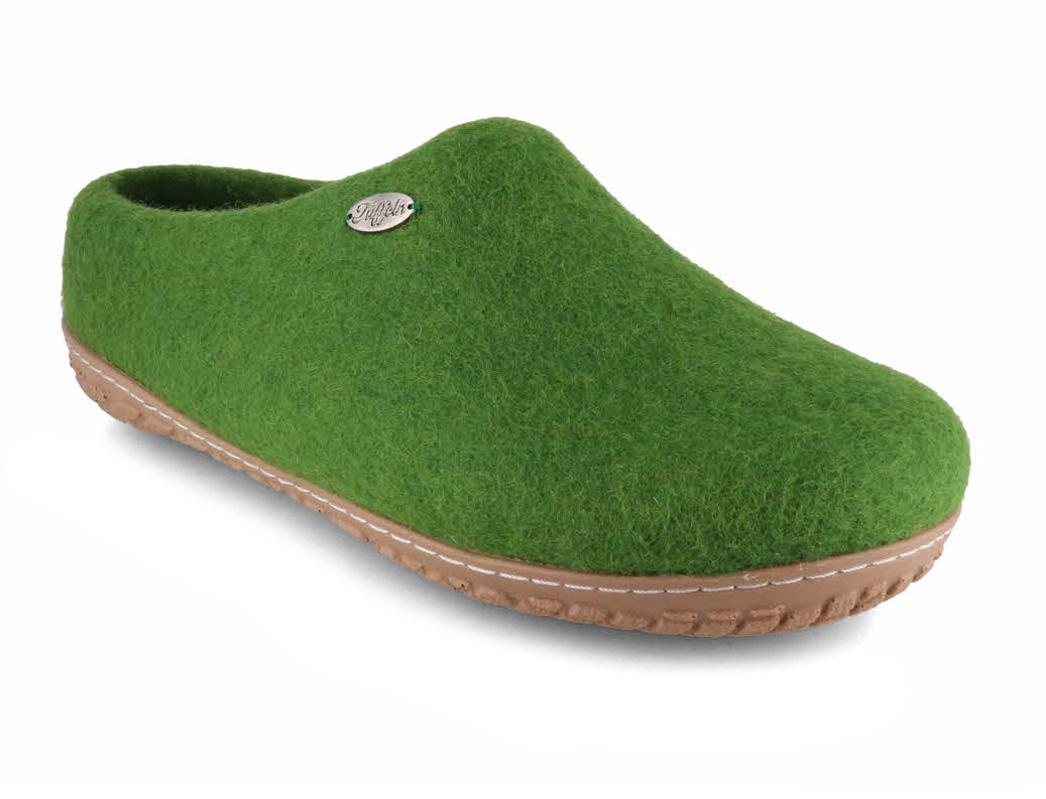 Tuffeln Pantuffel green wool felt slippers, front three-quarter view