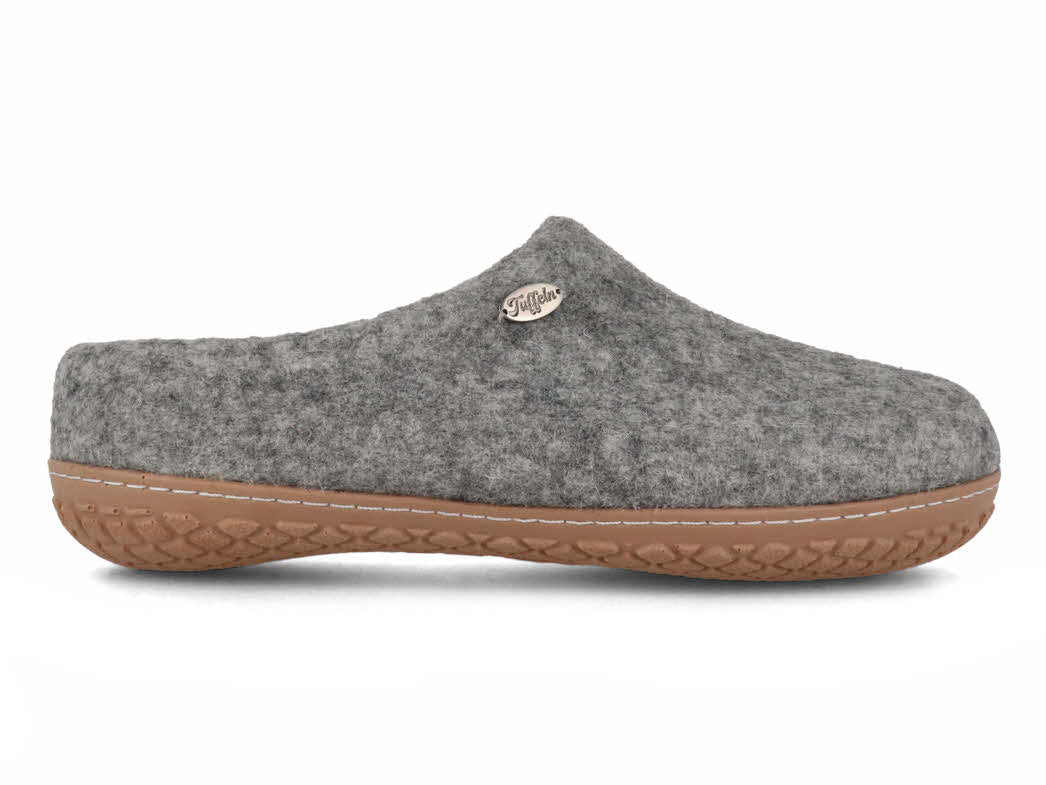 Tuffeln Pantuffel light gray wool felt slippers, outer side profile