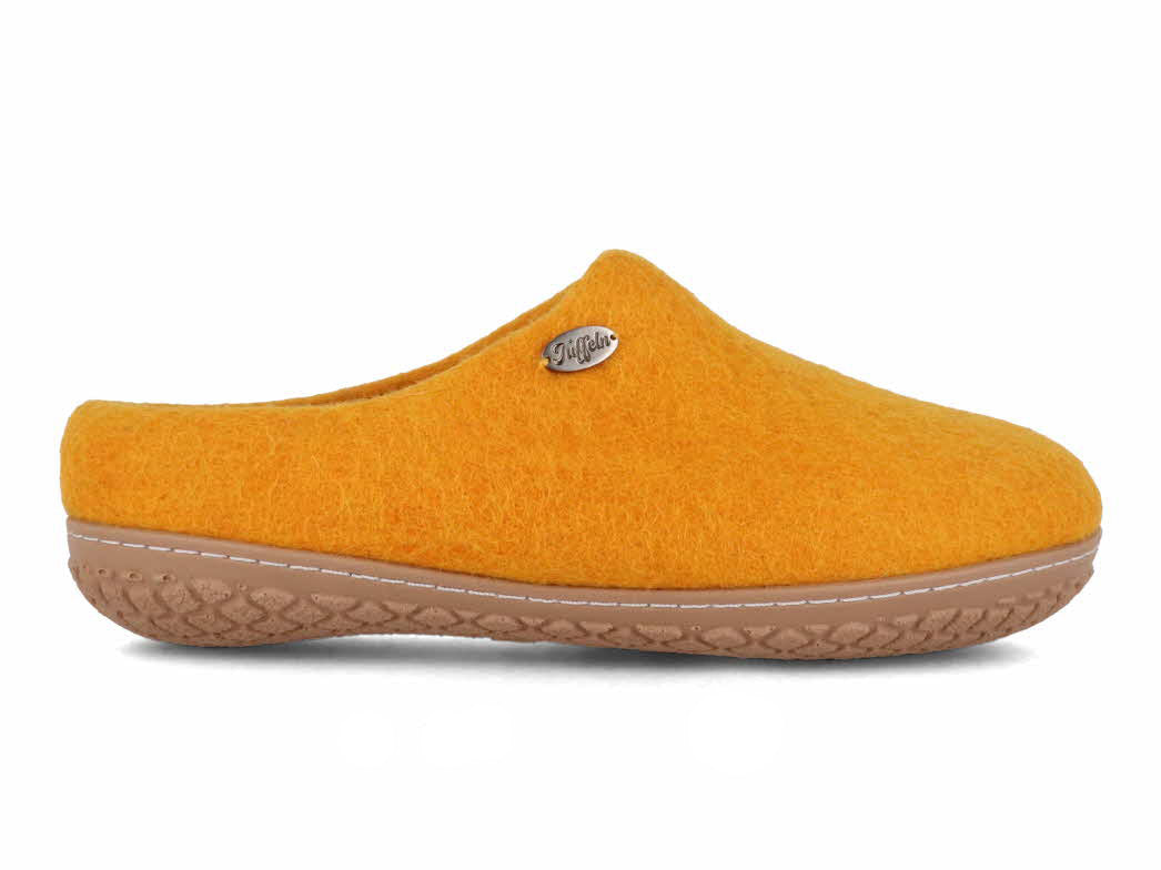 Tuffeln Pantuffel orange wool felt slippers, outer side profile