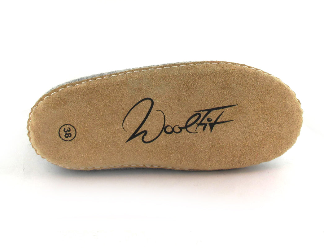 WoolFit Yeti Hand-Felted Wool Slipper Boots in Stone Gray, wool felt, outsole view; pair lifestyle layout