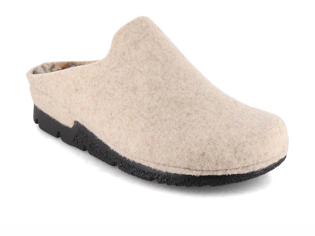 Berkemann Carmelia Women's Wool Felt Clogs in Camel, front three-quarter view