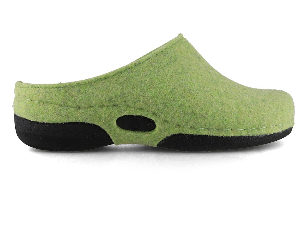 Berkemann BERKINA Lauren Recycled Wool Felt Clogs in Green, outer side profile