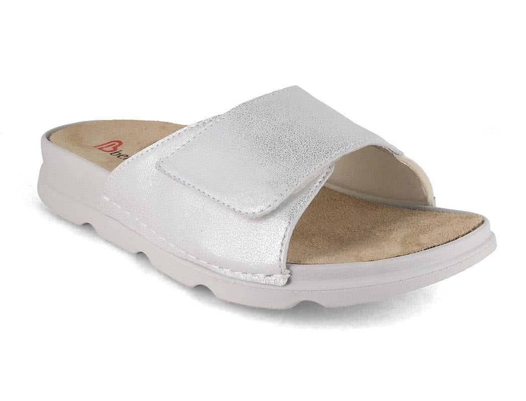 Berkemann BERKOFLEX STRETCH Analena showing a silver open-toe upper with a broad adjustable strap