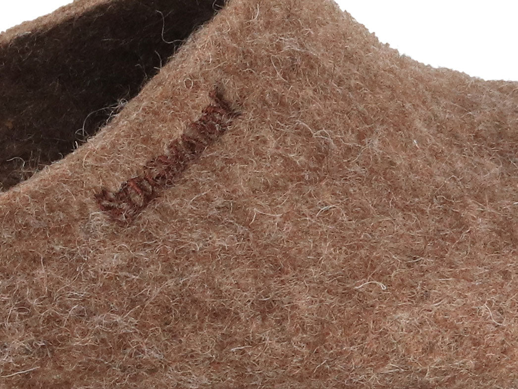 Stegmann Eco Wool Clogs, Shetland Brown, wool felt and trim detail
