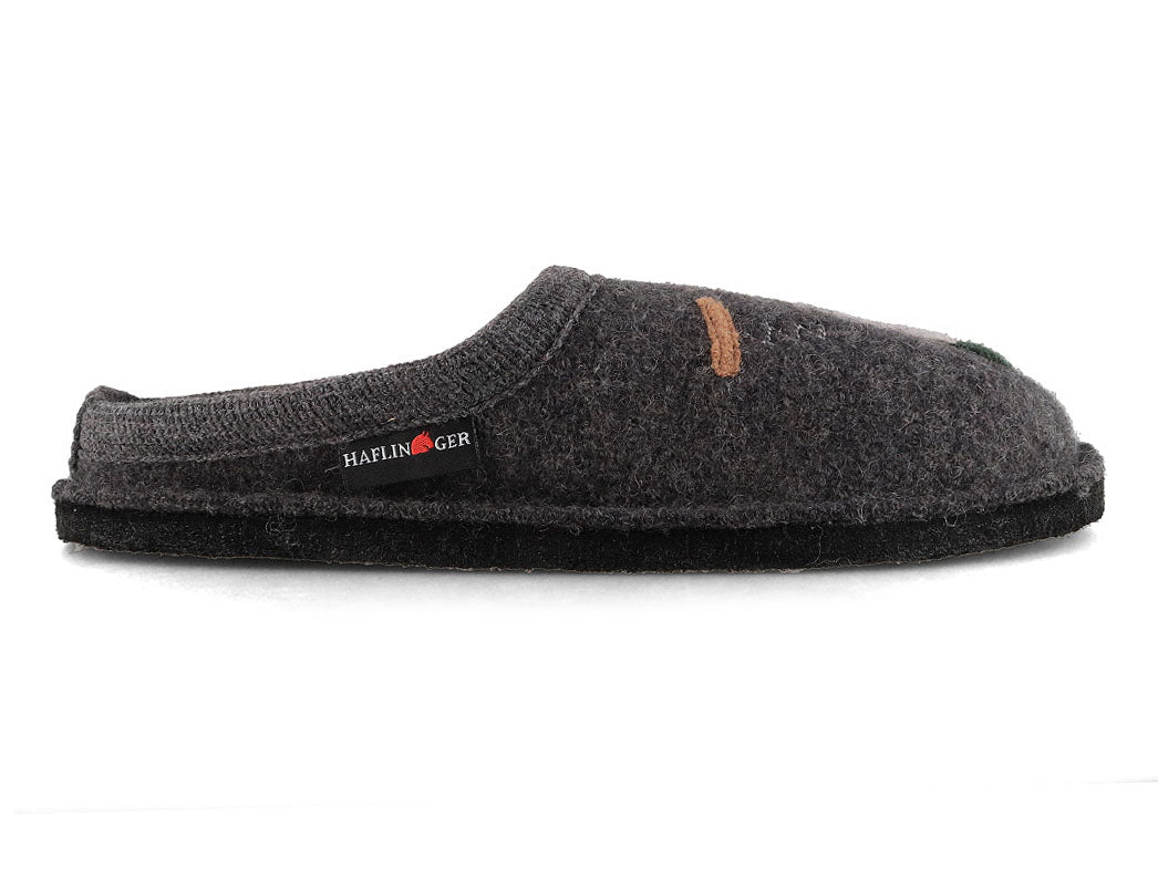 HAFLINGER Flair Wine Time Boiled Wool Slippers in Anthracite, wool felt, outer side profile