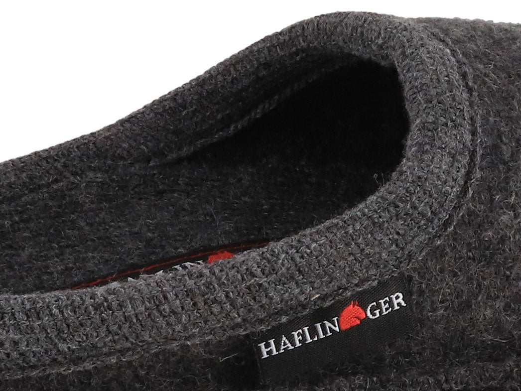 HAFLINGER Flair Wine Time Boiled Wool Slippers in Anthracite, wool felt, detail close-up