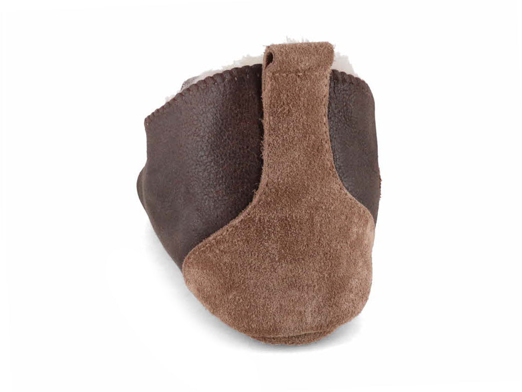 Lammbock Texel dark brown shearling slipper boot, rear view