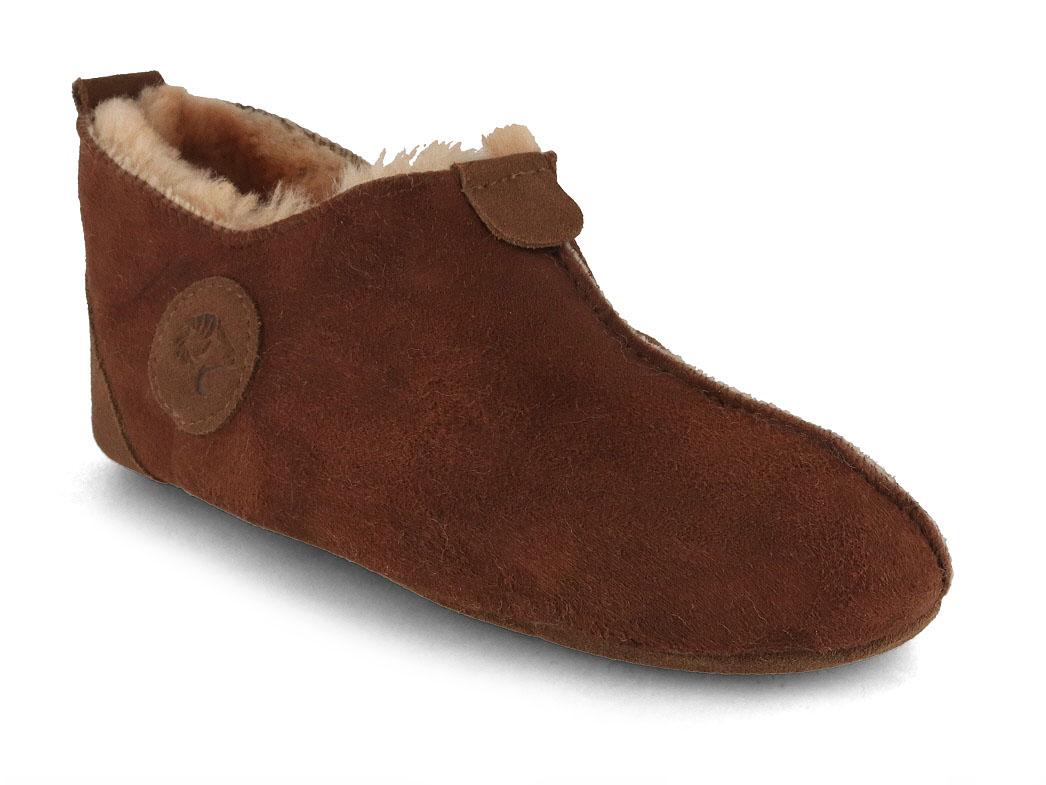 Lammbock Texel Shearling Slipper Boots in Cognac Brown, lambskin, front three-quarter view