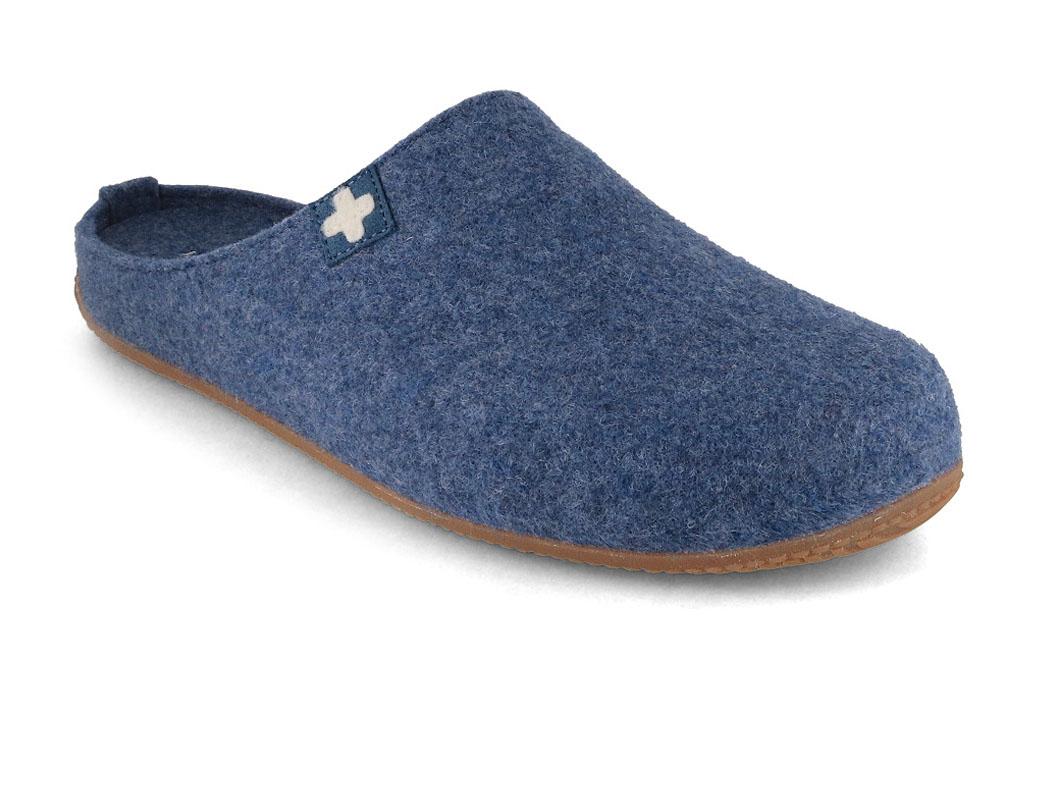 Living Kitzbühel Summit Cross showing a media-blue felt upper with a small white cross detail and open heel