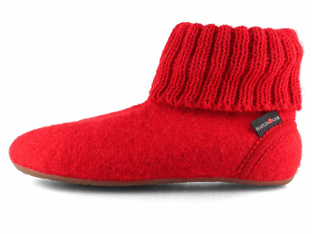 HAFLINGER Everest Karlo Wool Slipper Boots in Ruby, wool felt, inner side profile; inner medial profile