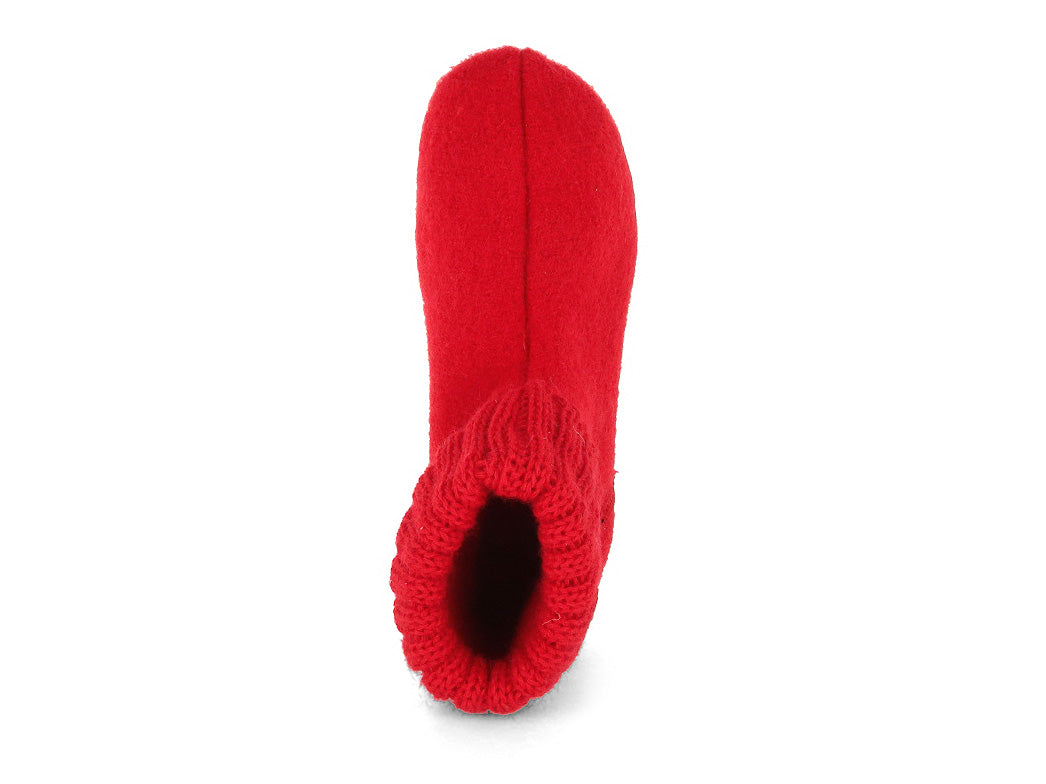 HAFLINGER Everest Karlo Wool Slipper Boots in Ruby, wool felt, top view, ruby colorway