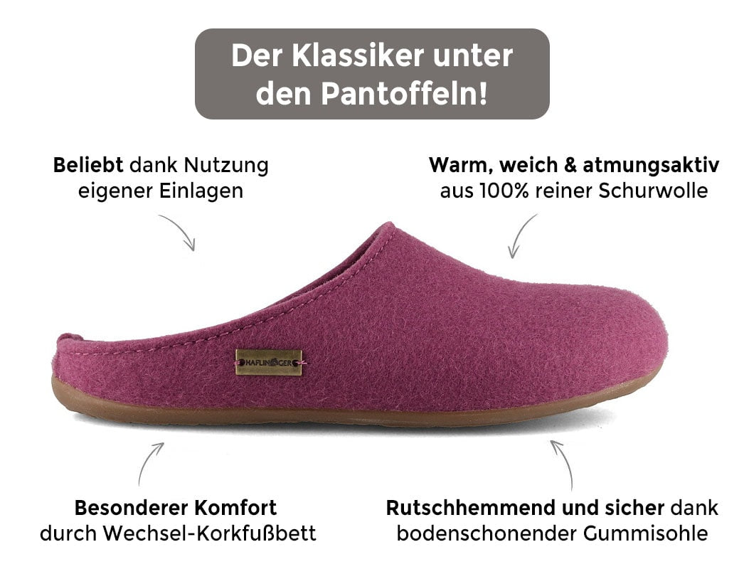 HAFLINGER Everest Fundus Women's Wool Felt Slippers, Heather Rose