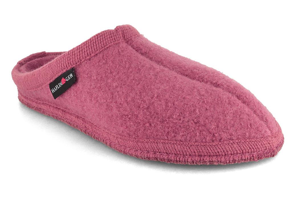 HAFLINGER Alaska heather rose boiled wool slipper, close-up three-quarter view