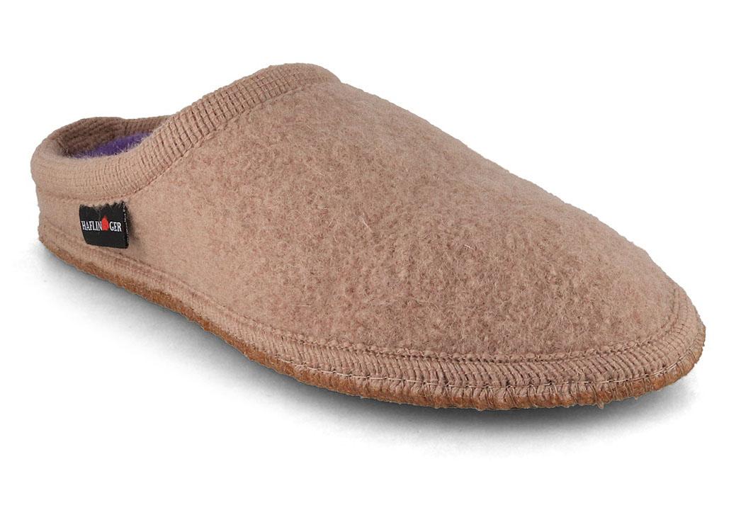 HAFLINGER Striped showing an almond-beige boiled-wool upper with a low open heel