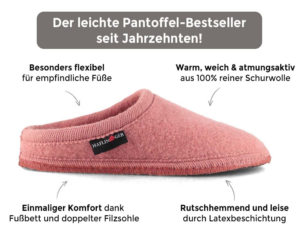 HAFLINGER Striped Women's Boiled Wool Slippers, Rouge Pink